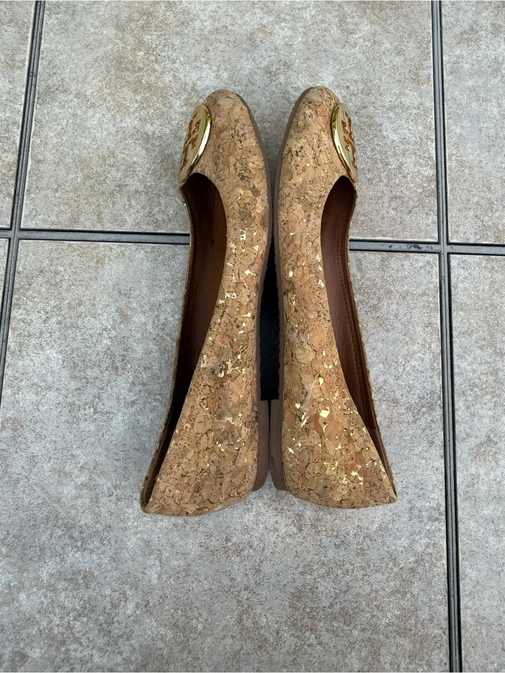 Tory Burch Cork Ballet Flats with Gold Logo Medallion